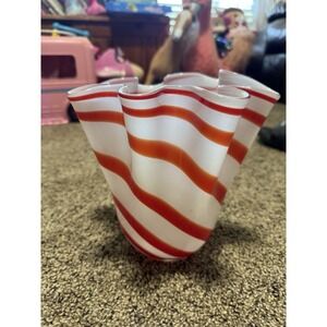 Vtg Handblown Handkerchief Candy Stripe Vase Beau Rivage 8.25" H